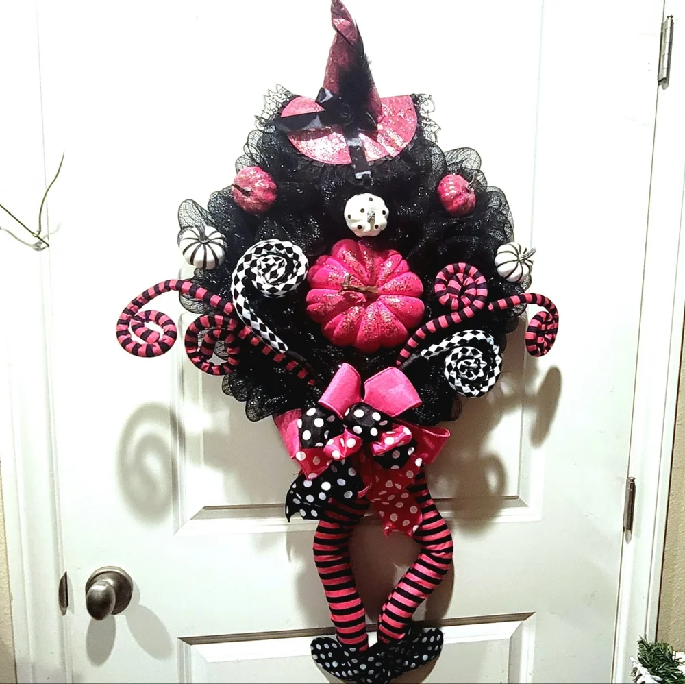 XL Halloween Pumpkin Witch Wreath Deco Mesh Bow